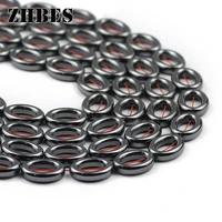 zhbes 16x12mm natural stone black oval ellipse circle hematite round spacer loose beads for jewelry diy making bracelet findings