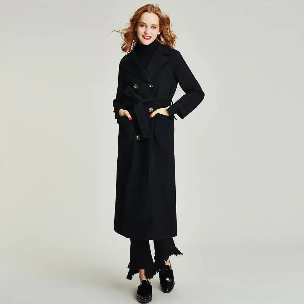Осеннее и зимнее женское двубортное шерстяное пальто средней длины