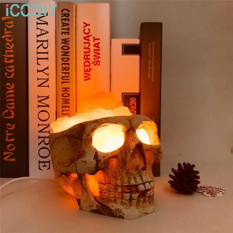 

LED Night Light Table Lamp Skull Light Salt Stone Lamp Horror Ghost Head Shaped Night Lights USB Power Infinite Dimming Resin