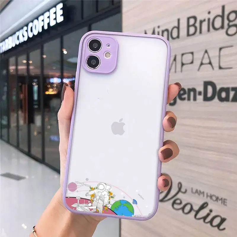 

Cartoon floating astronaut Phone Cases Matte Transparent For iPhone 12 Mini 11 Pro XR XS Max 7 8 Plus