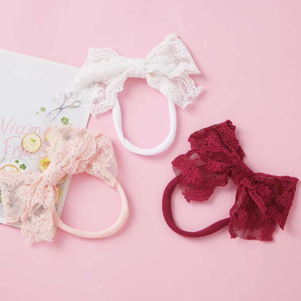 

1pcs Burgundy Lace Elastic Baby Headband Cute Child Hair Clips Bowknot Barrettes Infant Hairband Women Headwear Hair Accessories