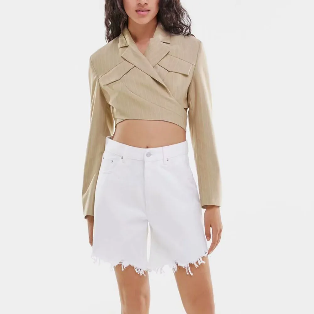 

ZA suit jacket women's summer 2021 new blazer bandage temperament thin section solid color cropped top