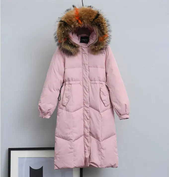 Grand rеel fourrure de rate laveur nouvelle veste d'hiver femmes manteau d'hiver femme canard doudoune femmes epais chaud Long vers le bas Parkas
