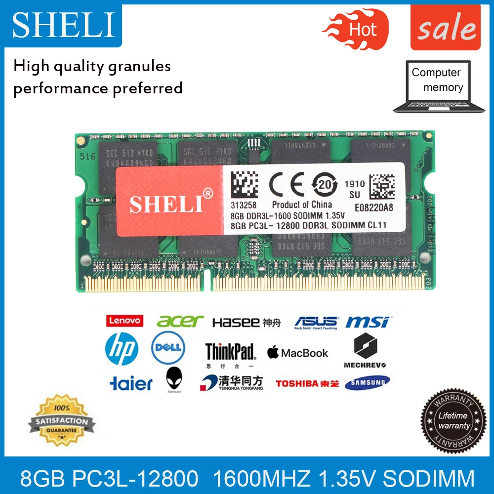 SHELI 8GB 16GB PC3L-12800S/1600 Mhz DDR3L CL11 204-PIN 1,35 V ram SODIMM память для ноутбука