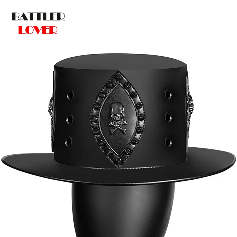 

2021 Halloween Hat Men's PU Steampunk Hat European and American Neutral Rivet High Top Party Hat for Male Anime Party Supplies