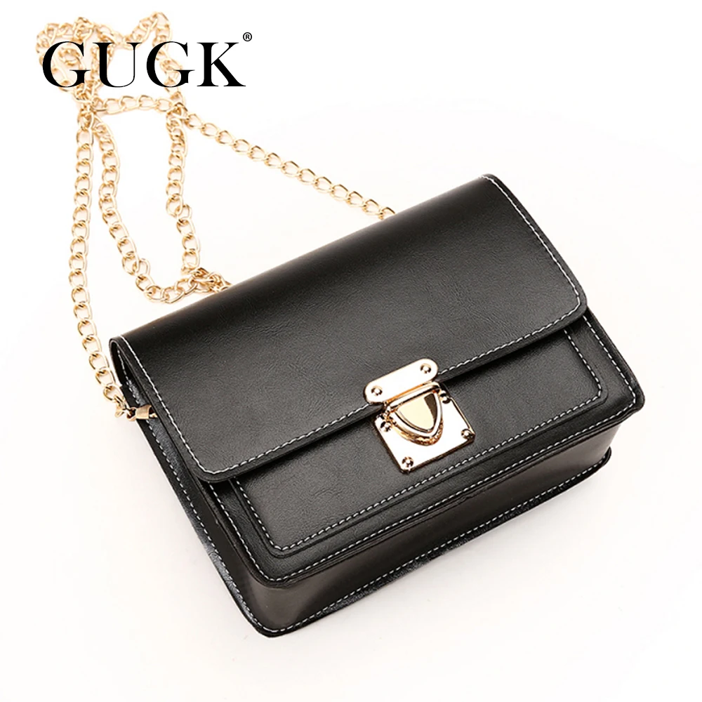 Женские сумки через плечо GUGK брендовые с металлической цепочкой и металлическим