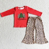 baby girls long sleeve christma tree print t shirt leopard legging 2pcs clothing set children girls fall winter outfit