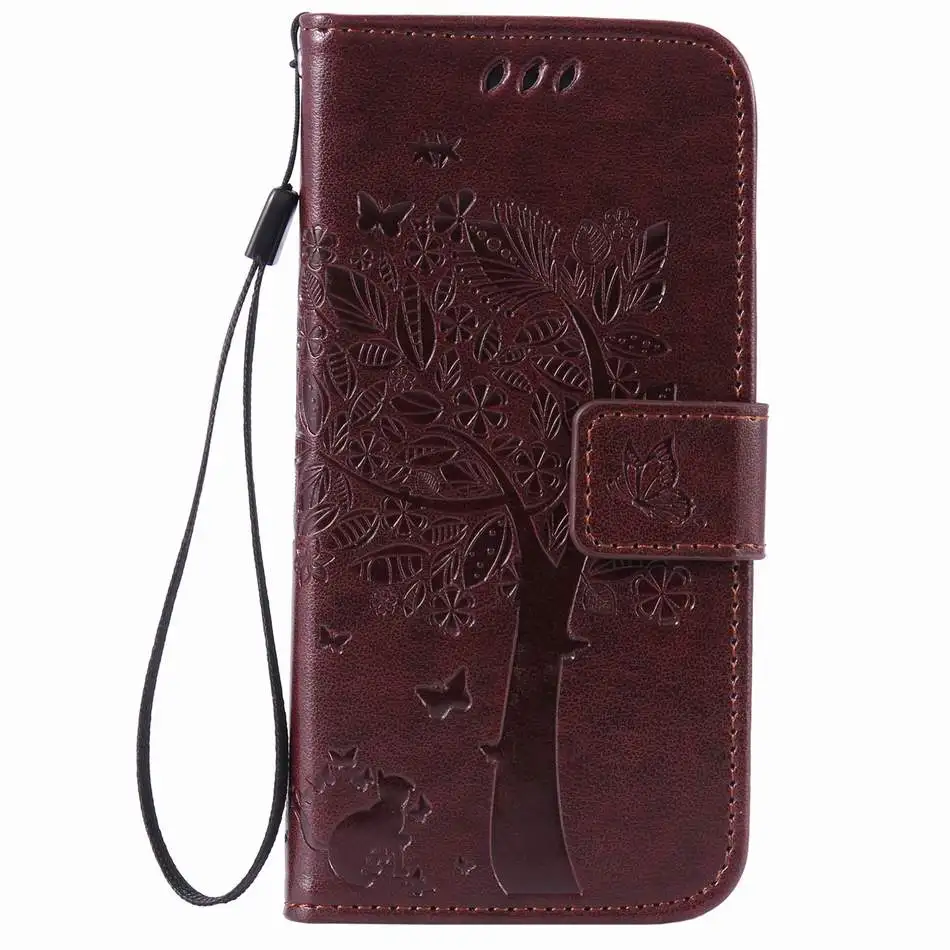 Brown Кожаный чехол для Apple iPhone 11 Pro Max XR X XS 4 4s 5C 5S 6S 7 8 Plus для iPod Touch 5 6 дерево кошка шаблон телефон Капа D06F - Цвет: Brown