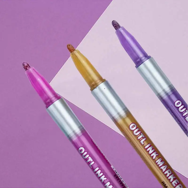 

Metallic Double Lines Art Markers Outline Pen Stationery Art Drawing Pens for Calligraphy Lettering Color Scrapbooking 8 Colors