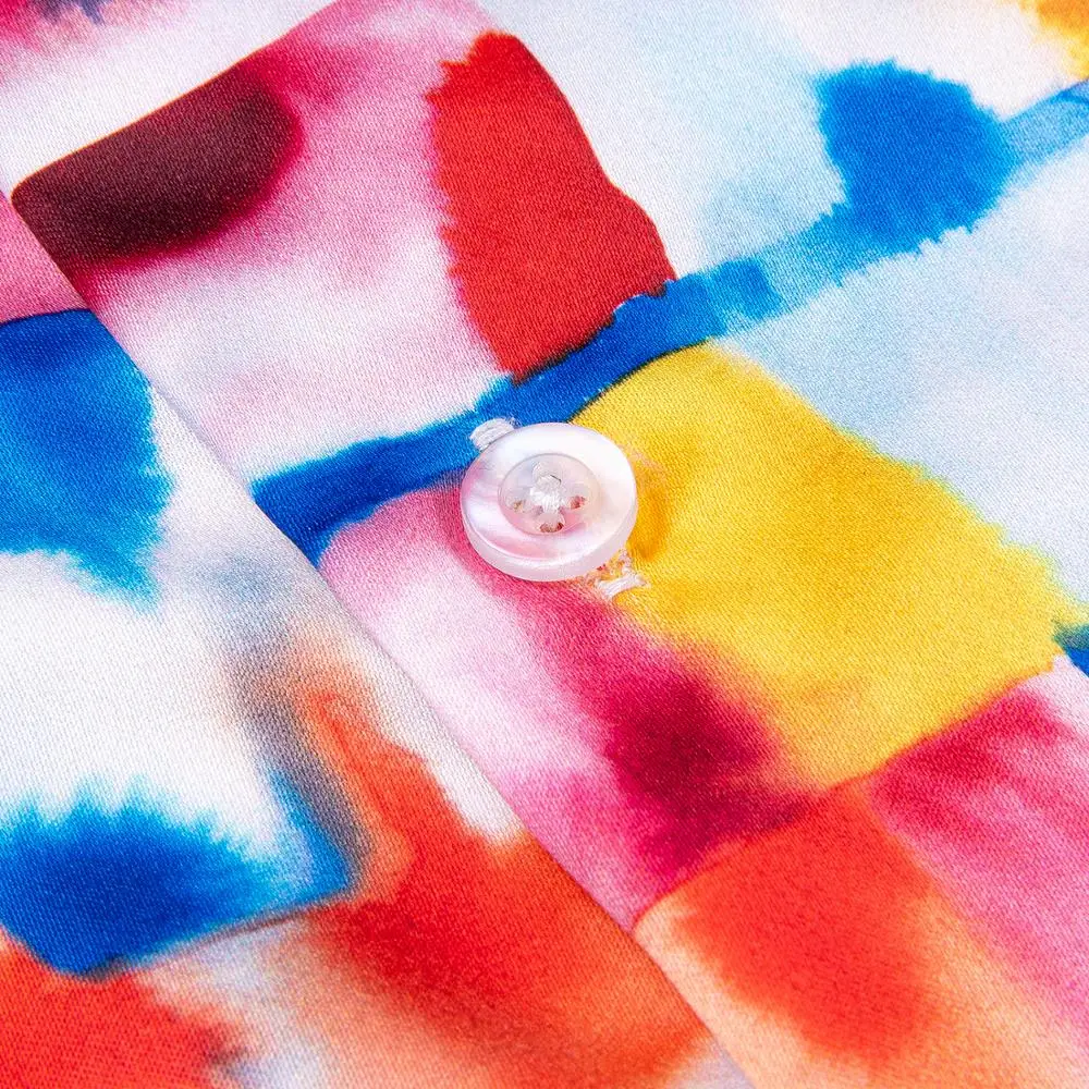 

Barry.Wang Yellow Geometric Silk Shirts Men Autumn Long Sleeve Casual Print Flower Shirt For Men Designer Soft Suit Shirt BCY-11