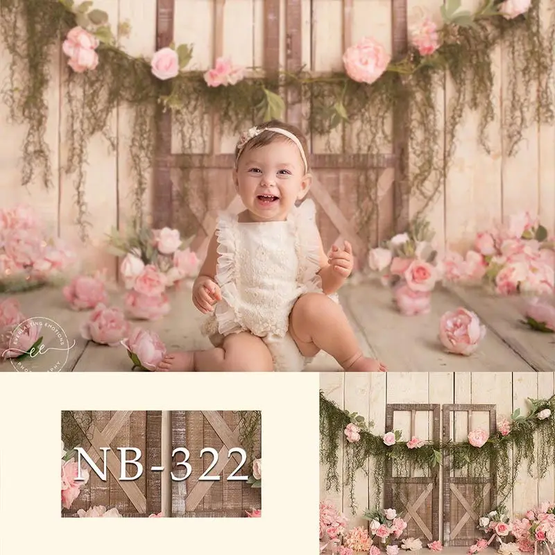 

Kids Backdrop Wood Door Pink flower Photo Background Baby Children Birthday Party Photographic Backdrops For Photo Studio