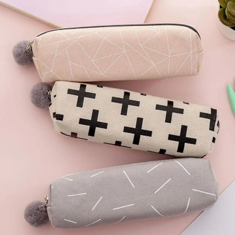 

1pcs Canvas Pencil Case Bag Stationery Pouch Zipper Pen Bag Cartoon Pen Case School Office Supplies Pencil Case Bag Student