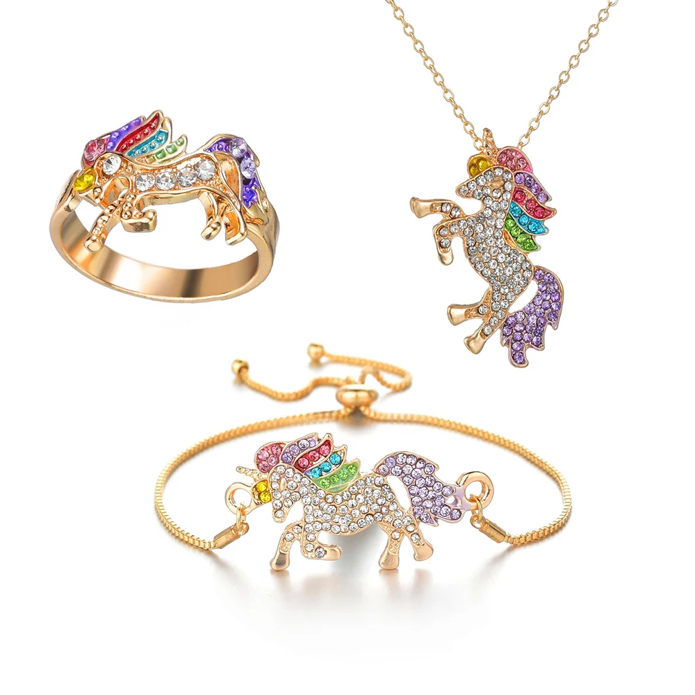 MissCyCy хрустальный кулон в виде единорога ожерелье модный мультяшный комплект