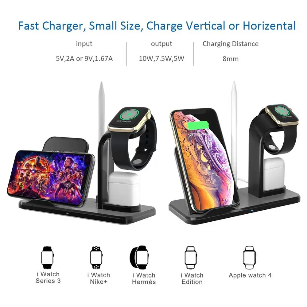 Беспроводное быстрое зарядное устройство Qi 3 в 1 подставка 15 Вт для Iphone X XS Max XR 8 Plus A