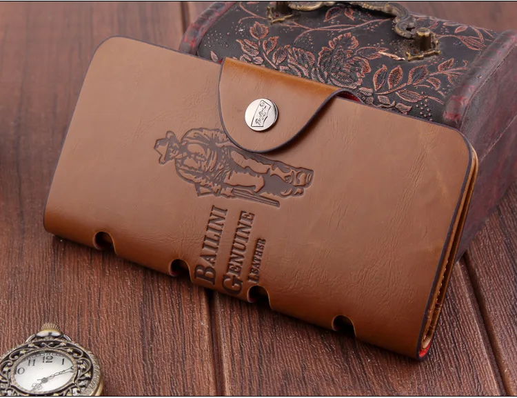 

Retro men's long wallet wallet leather multi-function men's suit bag buckle youth travel mobile phone multi-card position clutch