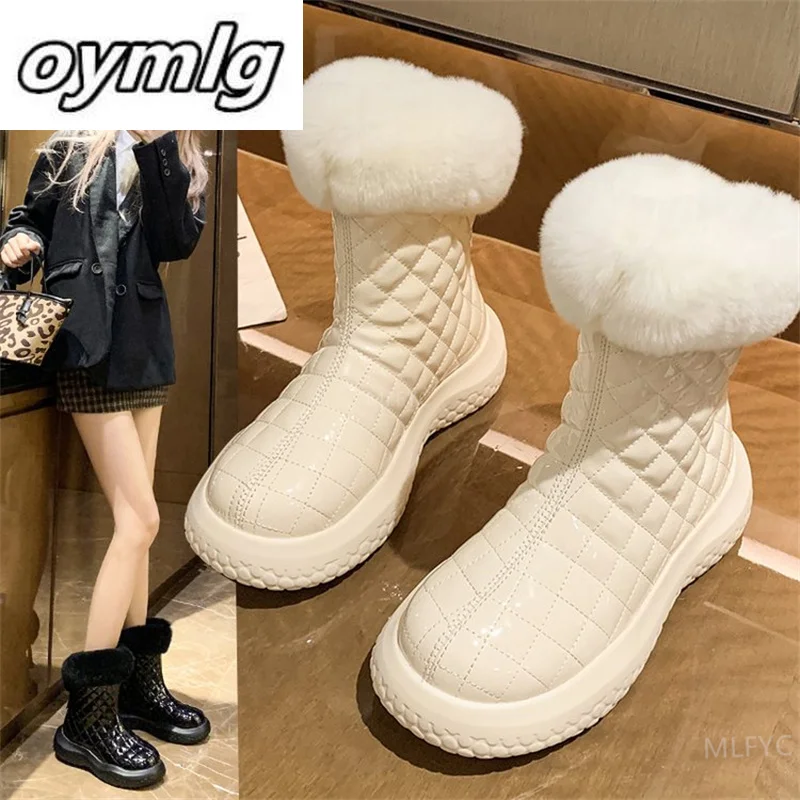 

Женские меховые сапоги для снежной погоды, новый нишевой дизайн 2021, клетчатые небольшие ароматные бархатные толстые тонкие модные хлопковы...