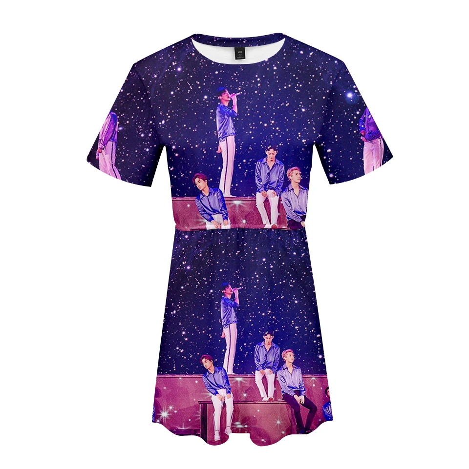 EXO южнокорейское однотонное летнее платье с коротким рукавом трендовая