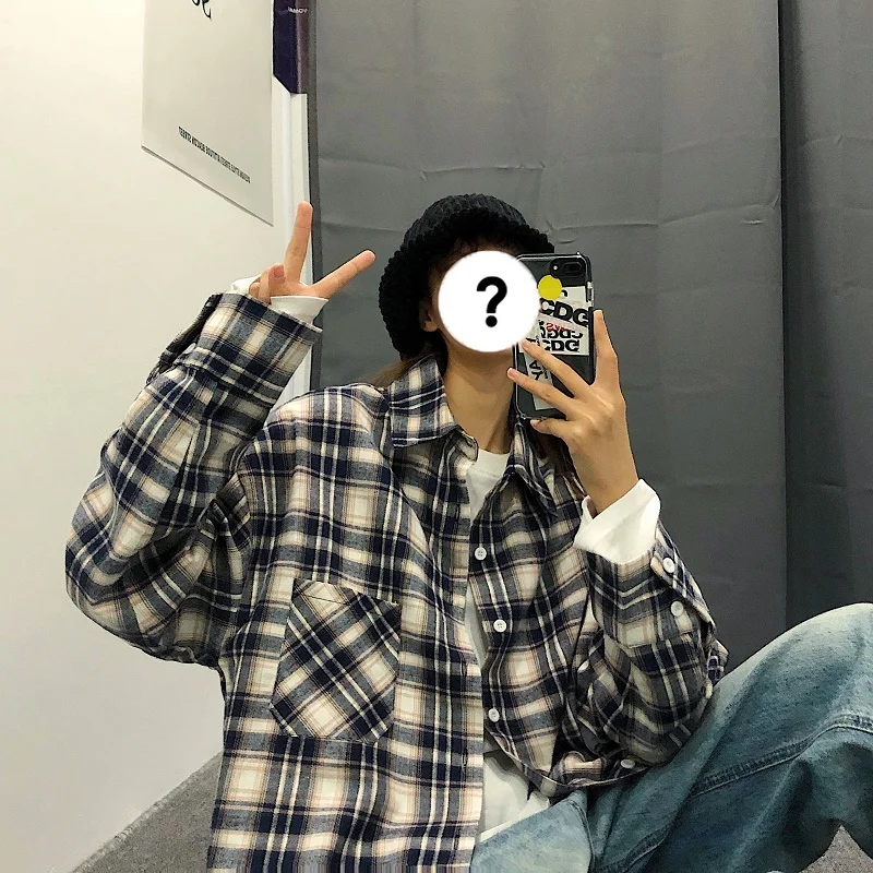 Весна-Осень 2020 новая Корейская Молодежная рубашка в клетку с длинными рукавами