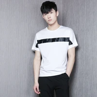 mens new urban youth summer color stripe splicing design wide code round collar leisure short sleeves