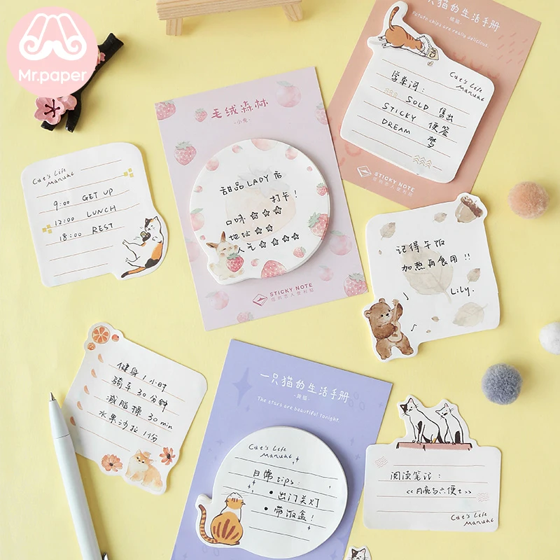 Бумажный блокнот Mr.paper липкий мультяшный кавайный с кошкой для пишущих