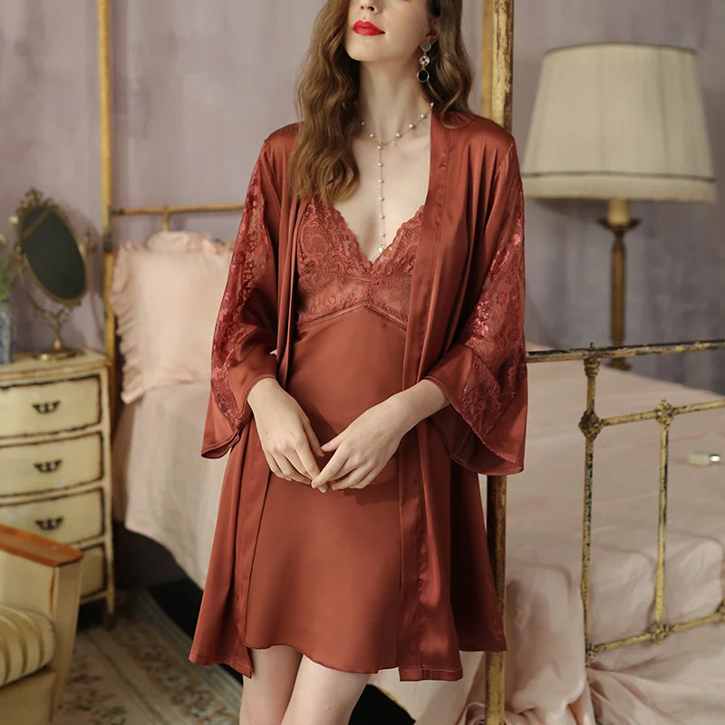 

2021 Plus Size Pajamas Sets Women Sheer Lace Satin Sexy Halterneck Cami Top Shorts Set Backless 1 2 Pieces Pajamas Suits