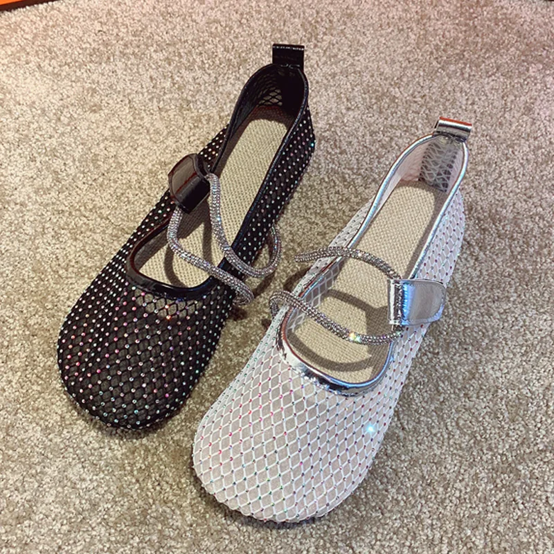 

2021 Summer Women Sandals Bling shoes women Flats Shoes Plus Size Ladies shoes Elegant Shoes Perspective mesh