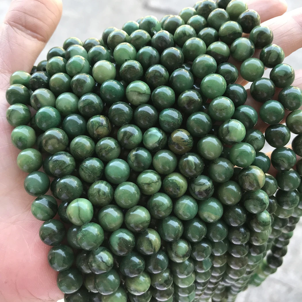 

Natural African Jade 6-10mm round Gemstone beads for 925 sterling silver Jewelry Making Necklace Bracelet 15inch ICNWAY