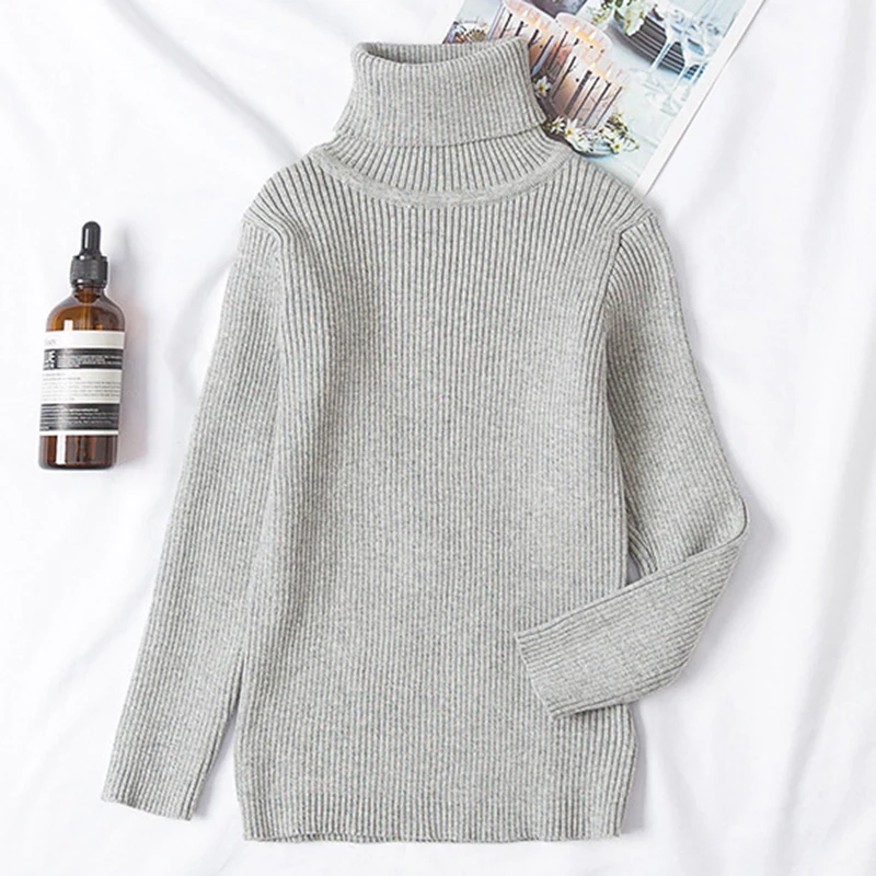 Свитер с высоким воротником для маленьких мальчиков и девочек Осенний вязаный