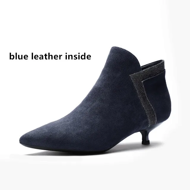 Женские ботинки; коллекция года; сезон осень; женские ботинки из флока с острым носком на высоком каблуке; ботильоны на шнуровке; женская обувь черного цвета на резиновой подошве - Цвет: blue leather