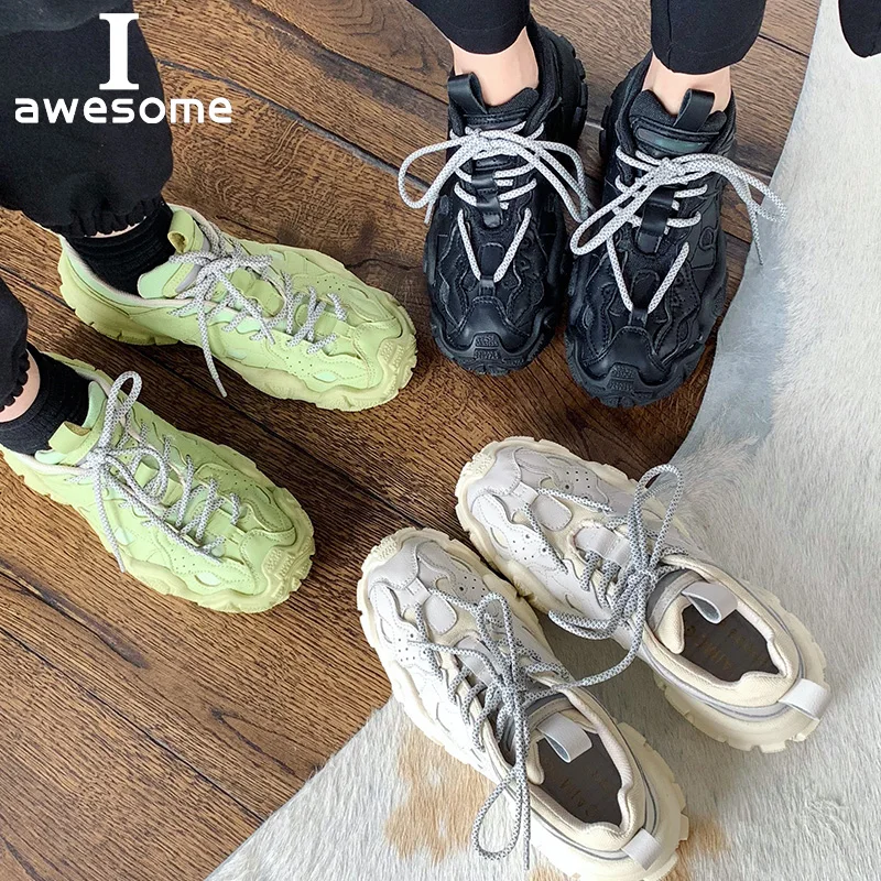 Женские массивные кроссовки повседневная обувь из натуральной кожи на толстой