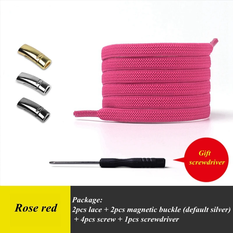 Rose red 1 пара эластичных магнитных шнурков, быстро не завязываются шнурки для обуви, для детей и взрослых, унисекс, фиксирующие шнурки на плоской подошве, кроссовки, шнурки для обуви - Цвет: Rose red
