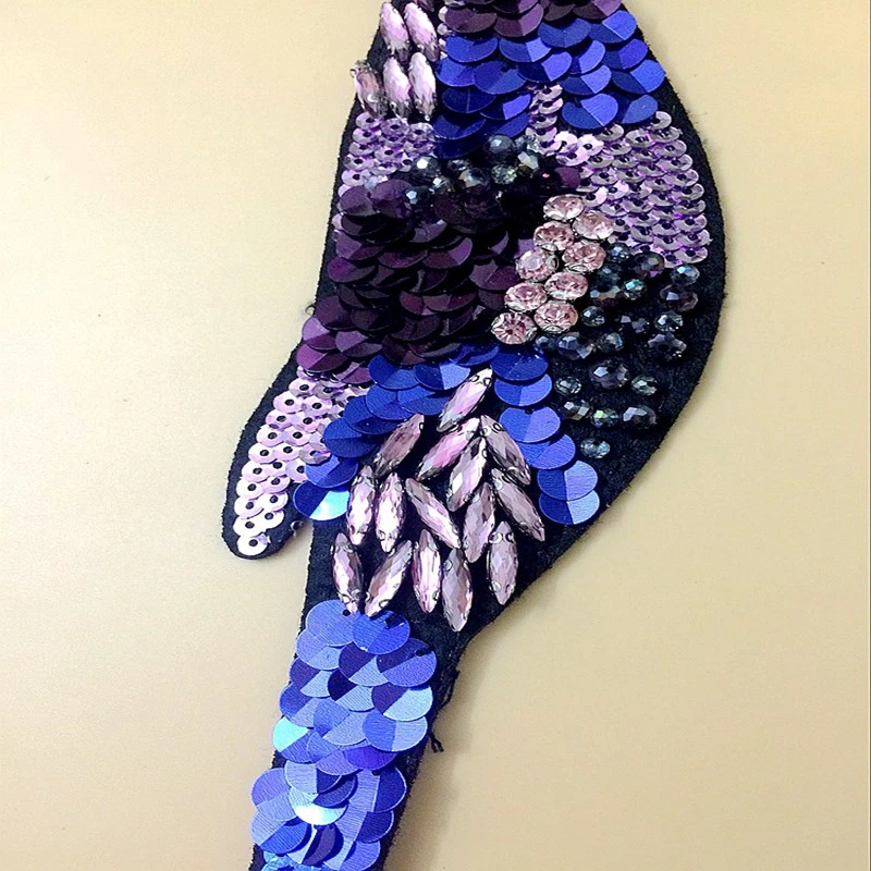 Синяя аппликация Nagao с вышивкой из кристаллов и бусин блестками ткань для свитера