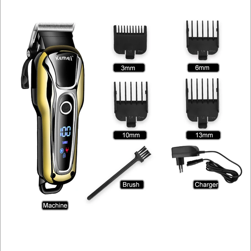 Триммер для волос Kemei с ЖК дисплеем Мужская машинка стрижки перезаряжаемая