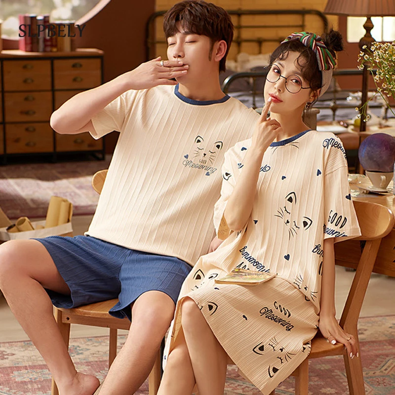 

SLPBELY Couple Pajamas Set Sleepwear Summer Lovely Nightsuit Men Pyjamas Female Nightdress Male Nightwear Pijama Mujer Homewear