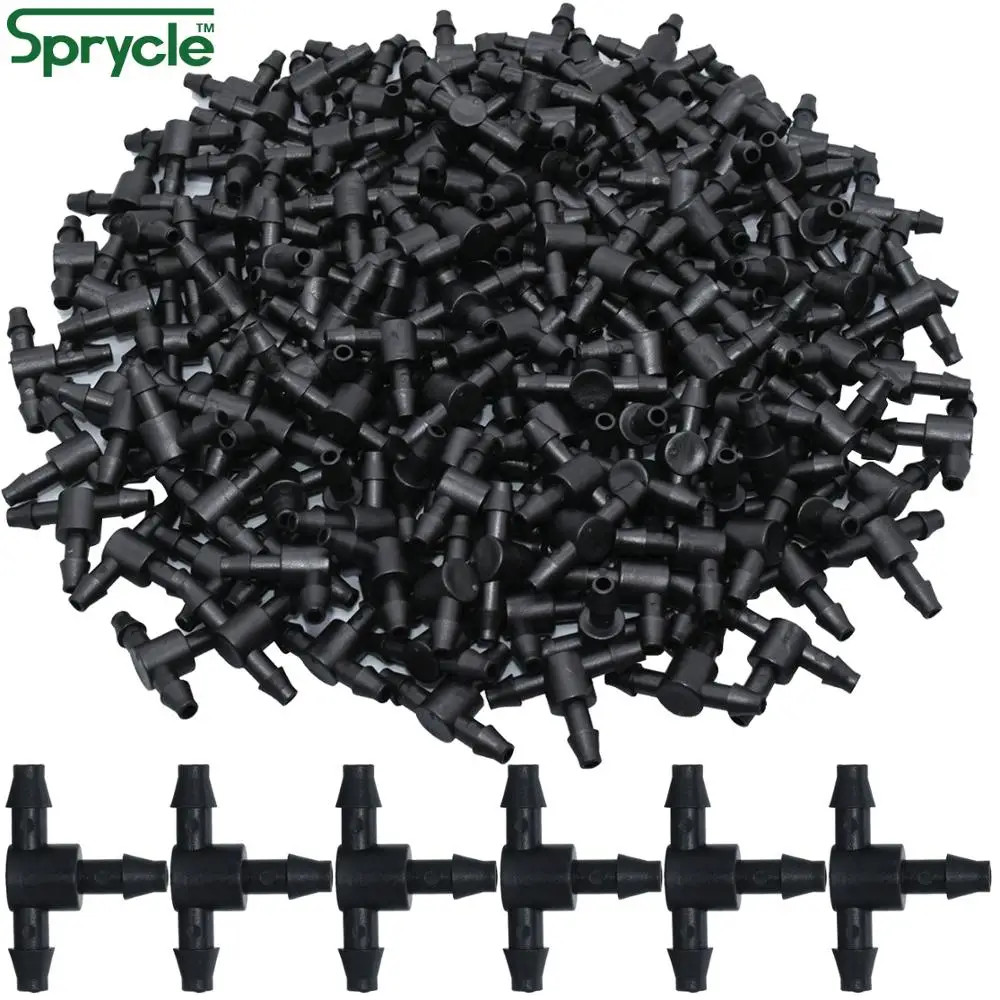 SPRYCLE 100-500PCS Barb Tee 3-Way Connector 4/7mm for Flower Pots Garden Watering 1/4 Inch Hose Micro Drip Irrigation Tool