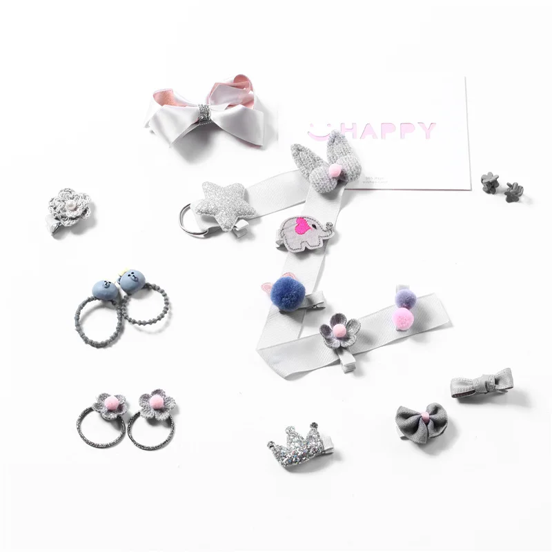 18 шт./лот детские заколки для волос банты заколки-короны аксессуары резинка