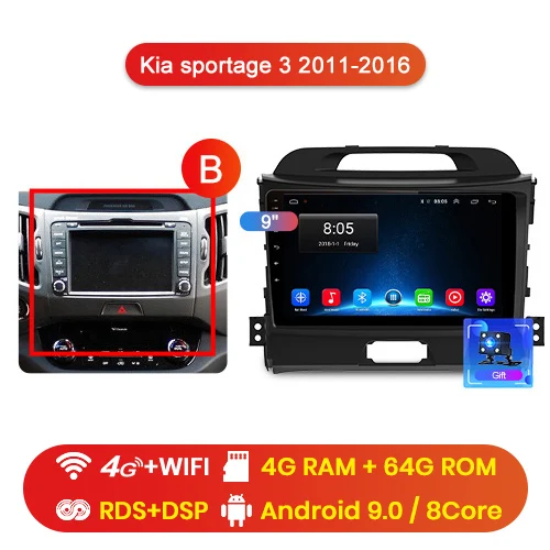 4G-WIFI 4-64GB-B Junsun V1 pro 4G+ 64G Android 9,0 DSP для Kia sportage 3 4 2010 2011- автомобильный Радио Мультимедиа Видео плеер gps 2 din dvd - Цвет: 4G-WIFI 4-64GB-B