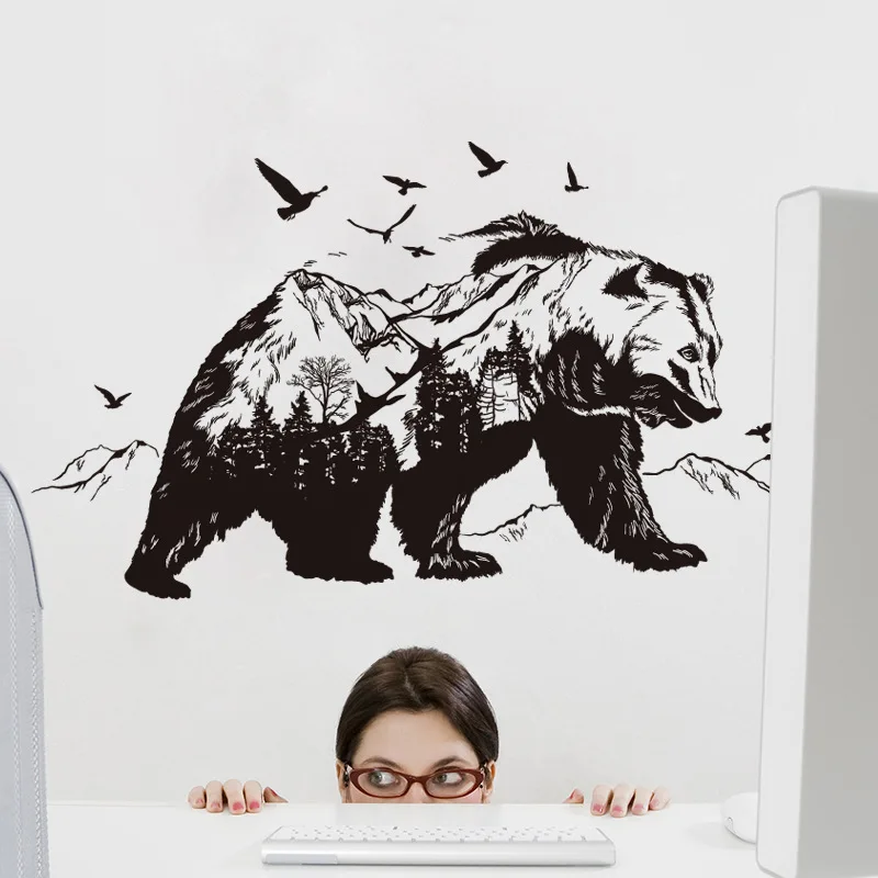 

Polar Bear Wall Stickers Living Room Bedroom Home Decoration Diy Snow Mountain Forest Pattern Mural Art Animal Wall Decals