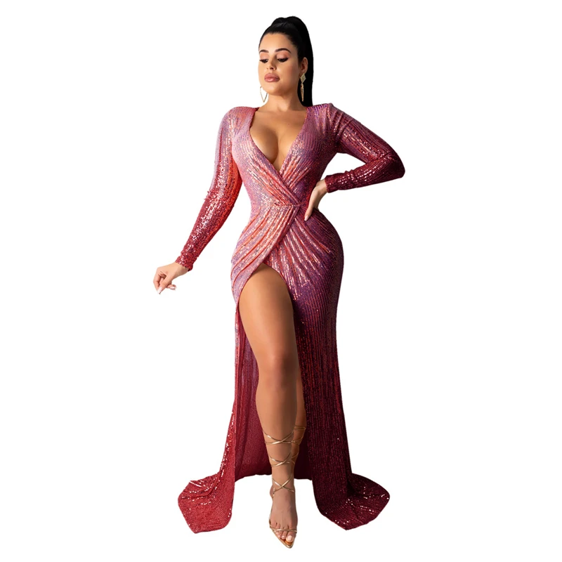 Сексуальное платье макси Tsuretobe с блестками женское элегантное вечернее высоким