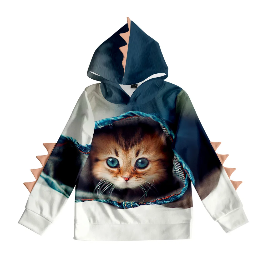 

Платье-Свитер с динозавром, тонкие кашемировые Детские костюмы с капюшоном, брюки Wei, индивидуальность кошки на осень и зиму