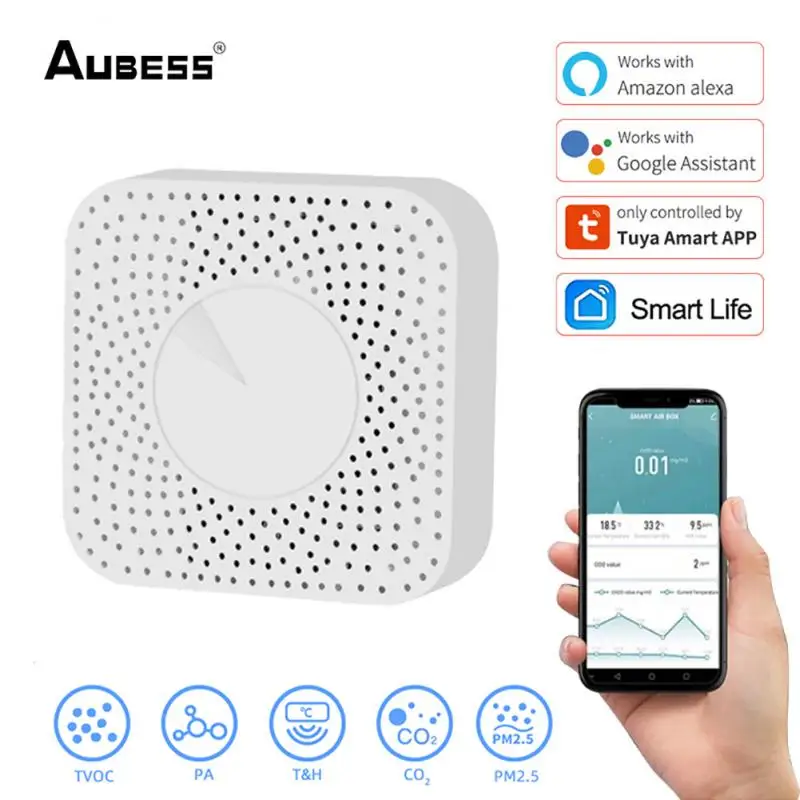 

Wi-Fi воздушный Батлер Tuya/VOC/CO2/температурный/умный датчик/PM2.5 6-в-1 датчик обнаружения, датчик температуры и влажности, Лидер продаж