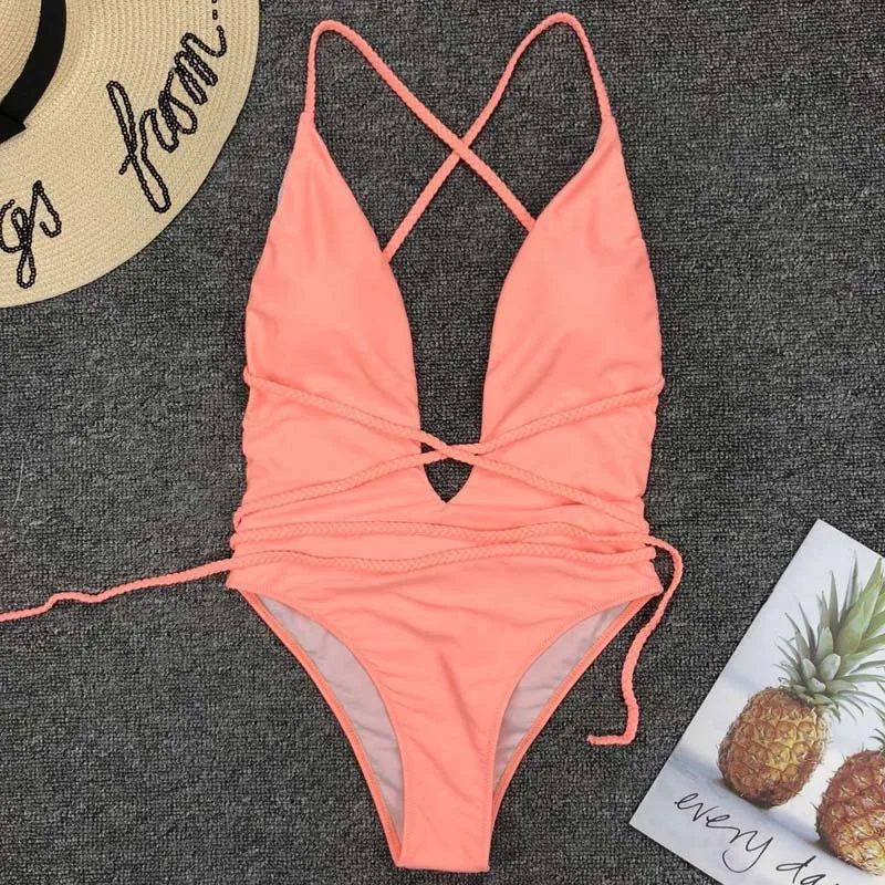 

women Swimwear 2020 Sexy high cut one piece swimsuit Backless swim suit thong Bathing suit female Monokini 2748