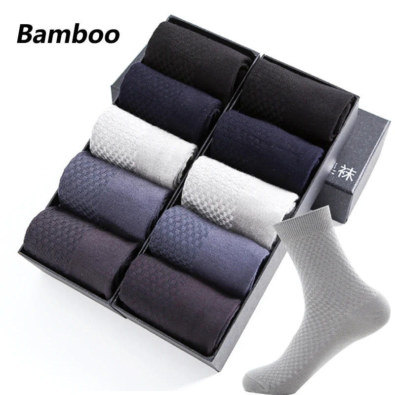 10 Pairs High Quality Bamboo Fiber Men's Socks Business Breathable Deodorant Compression Socks Men Long Big Size EUR 37-45