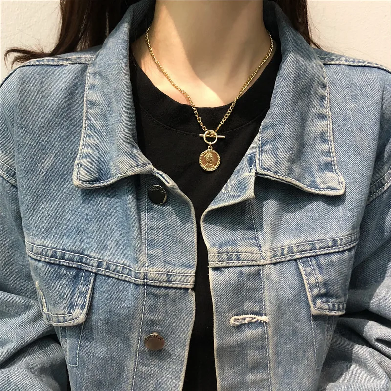 

The European and American wind design feeling queen of COINS female south Korean personality collarbone chain pendant necklace