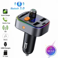 fm transmitter bluetooth 5 0 car kit handsfree music play car mp3 player qc3 0 usb car charger u disk tf player with led light