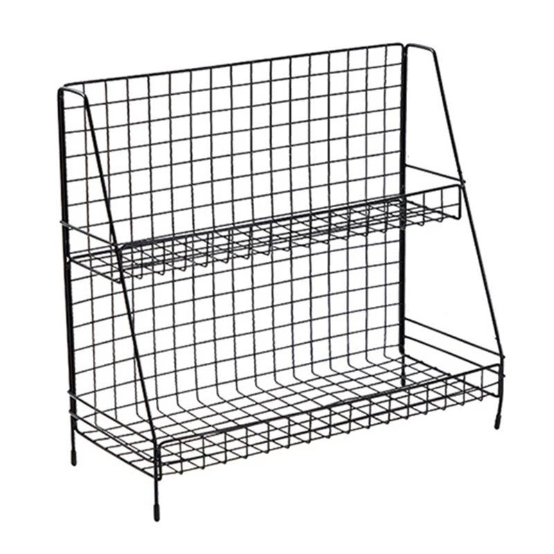 Черный 2-Слои Колючая проволока корзина полки для хранения ванной косметики