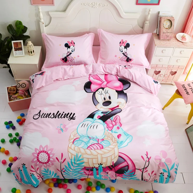 Home Textile Disney Mickey Minnie Girls Boys Bedroom Decoration Cartoon Bedding Blue Pink Down Quilt Cover Pillowcase Linens