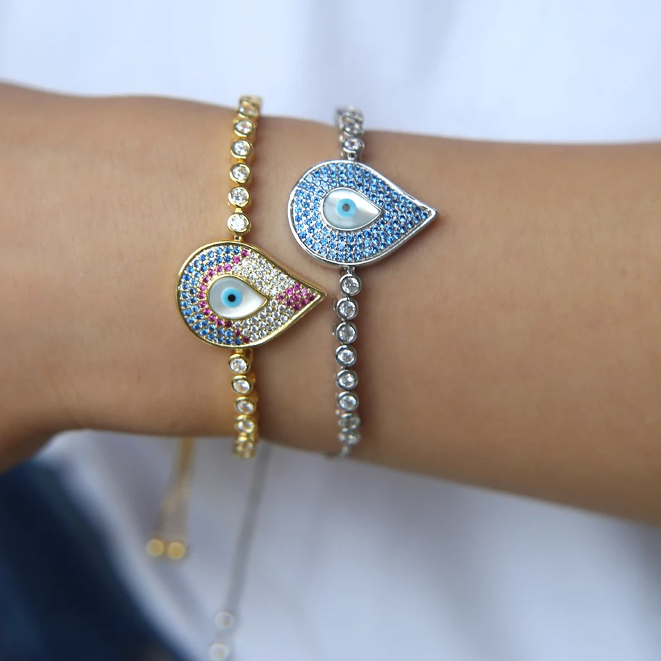 Новинка Pave aaa CZ нано бирюза Турецкий Дурной глаз оплетка с каплями воды макраме