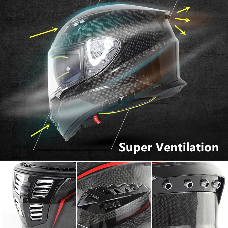 Мотоциклетный шлем классный Светящийся Шлем из углеродного волокна с двойным