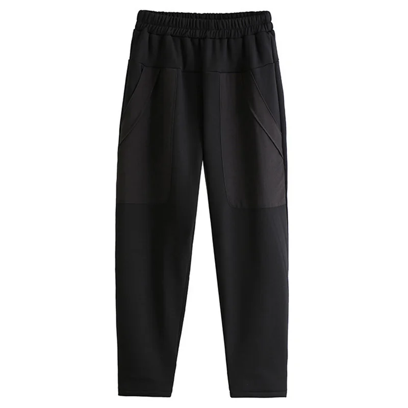 

Elastic Waist High Black Spliced Big Pocket Trousers New Loose Fit Pants Women Fashion Tide Spring Autumn 2021 1DD1338